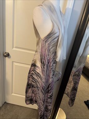Sleeveless White and Lavender Feather-Print cover up